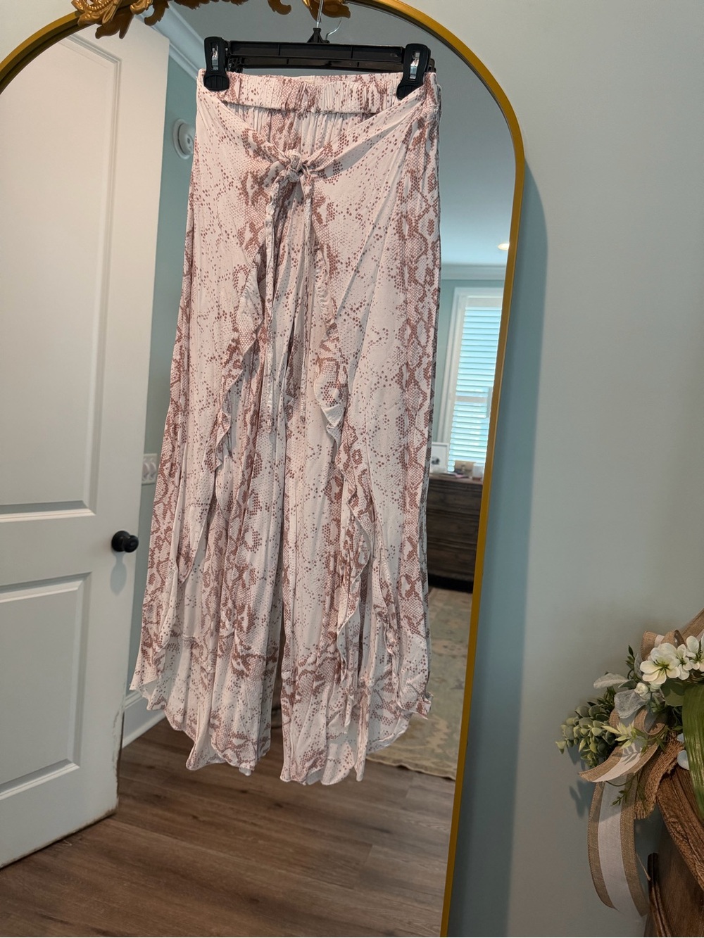 Surf Gypsy Pink Snake-Print Wide Leg Wrap Pants